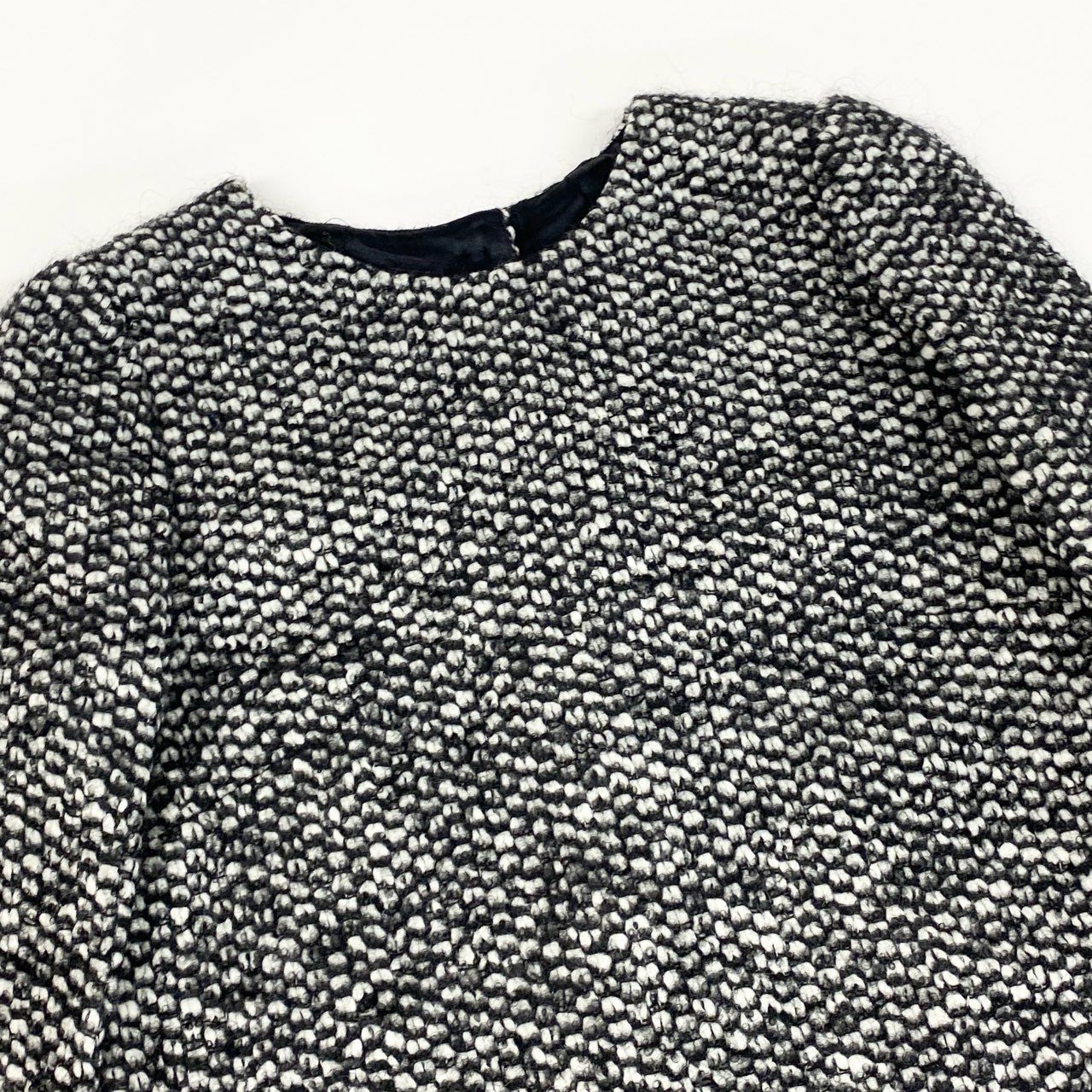 58a21【極美品】 DOLCE&GABBANA ドルチェアンドガッパーナ ツイードワンピース ウールワンピース 裾フリル ロングスリーブ レディース 女性用 40 ブラック ホワイトu02t