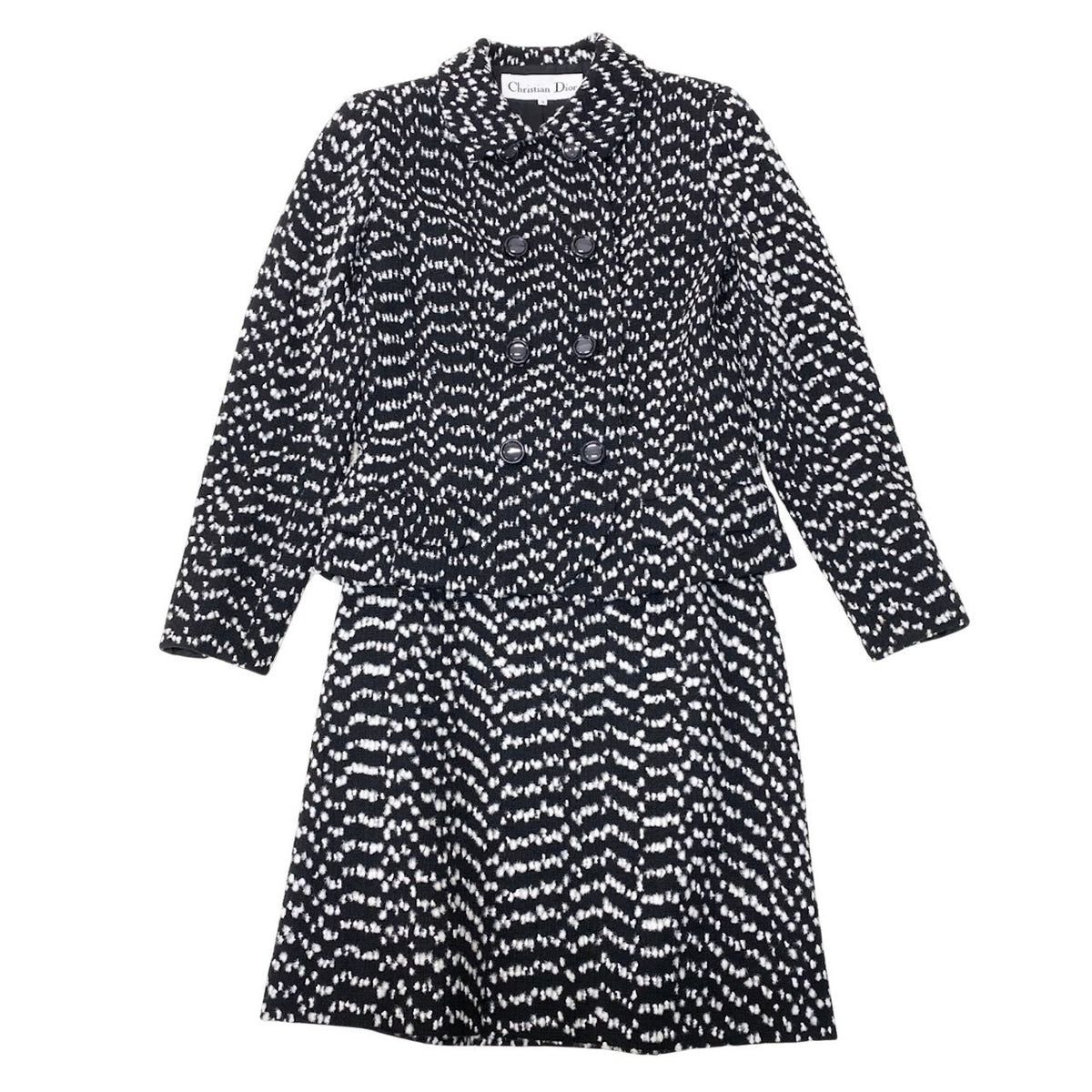 25i27 Christian Dior クリスチャンディオール スカートセットアップ ツイード ジャケット スカート 9サイズ ブラック ホワイト レディース 女性用u02t