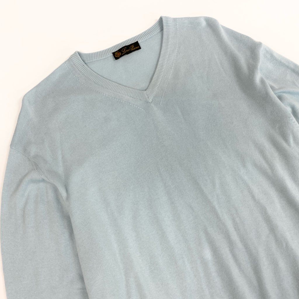 6l25 Loro Piana ロロピアーナ Vネック ニット セーター トップス 52 ライトブルー コットン メンズ イタリア製u02t