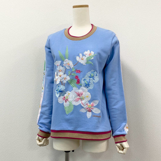 12i25 LEONARD PARIS レオナール 高級インポートライン 花柄刺繍 スウェット トレーナー トップス S ライトブルー レディースu02t