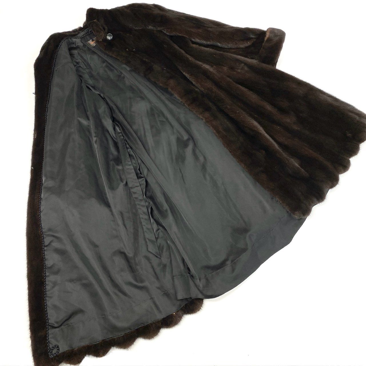 54L4 AMERICAN FUR AWARDS アメリカンフォーアワード 4つ星 マホガニーミンク 裾フリル 超ロングコート 丈110cm サイズM ブラウン 最高級本毛皮 MINK FURt18r