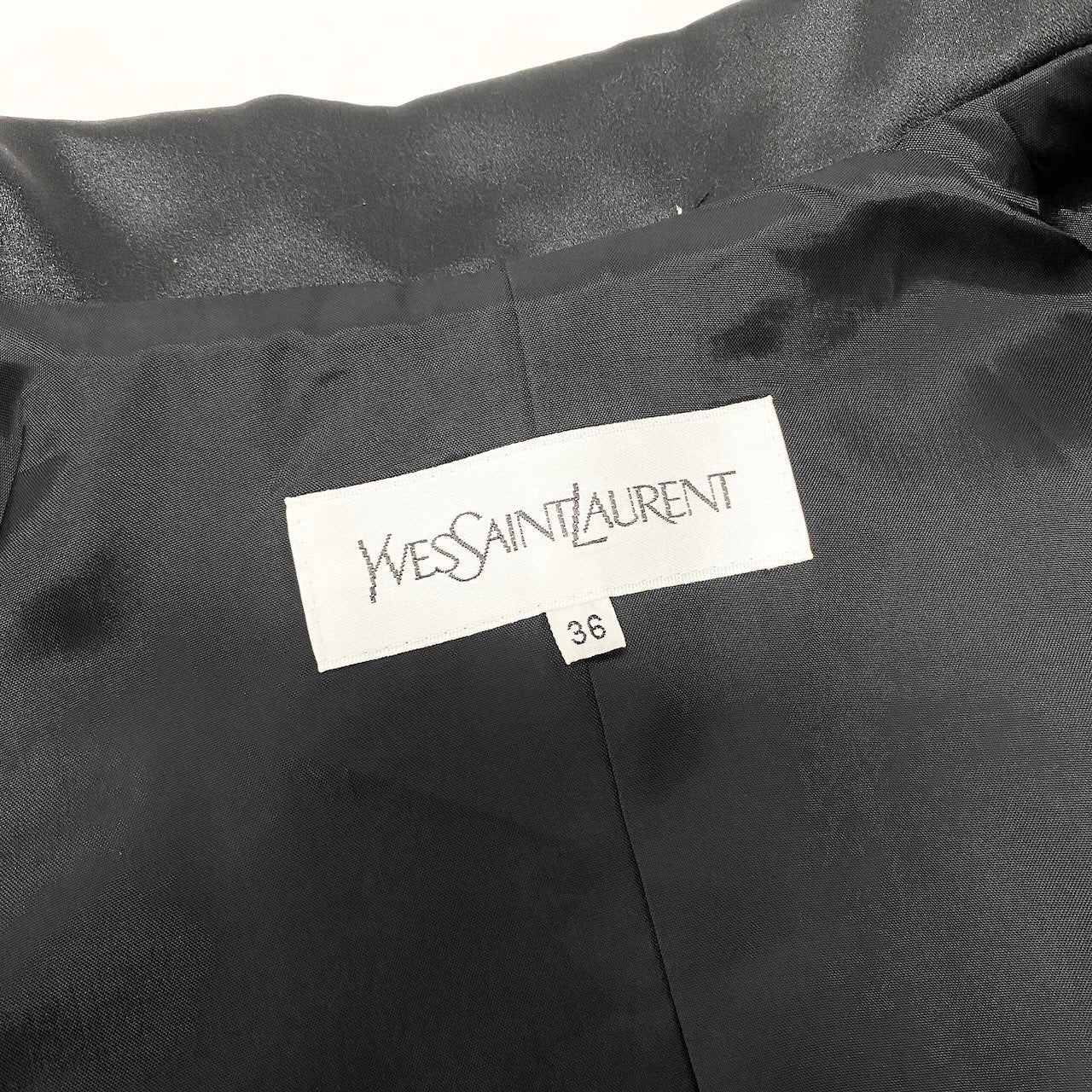 83e12 YVES SAINTLAURENT イヴサンローラン サテンジャケット シャツジャケット ロングスリーブ サイズ9A3 光沢 ブラック レディース 女性服o07t