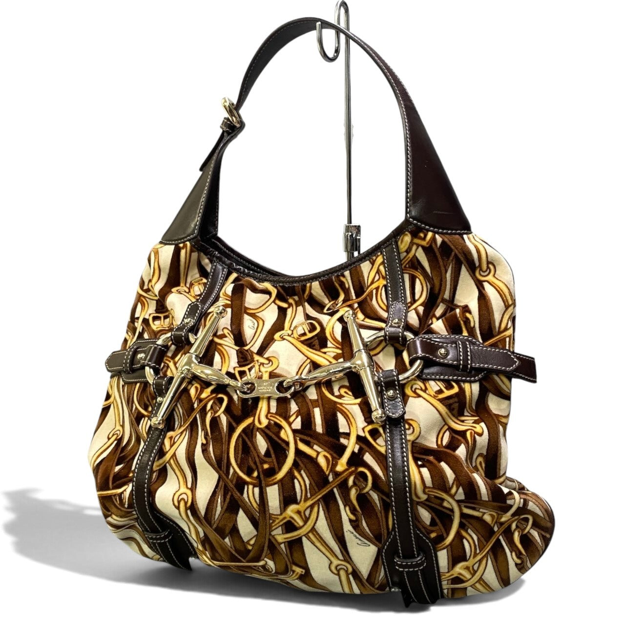 h29【美品】GUCCI 85th 2006 Horsebit HOBO トートバッグ ベロア レザー レディース 女性用ta1