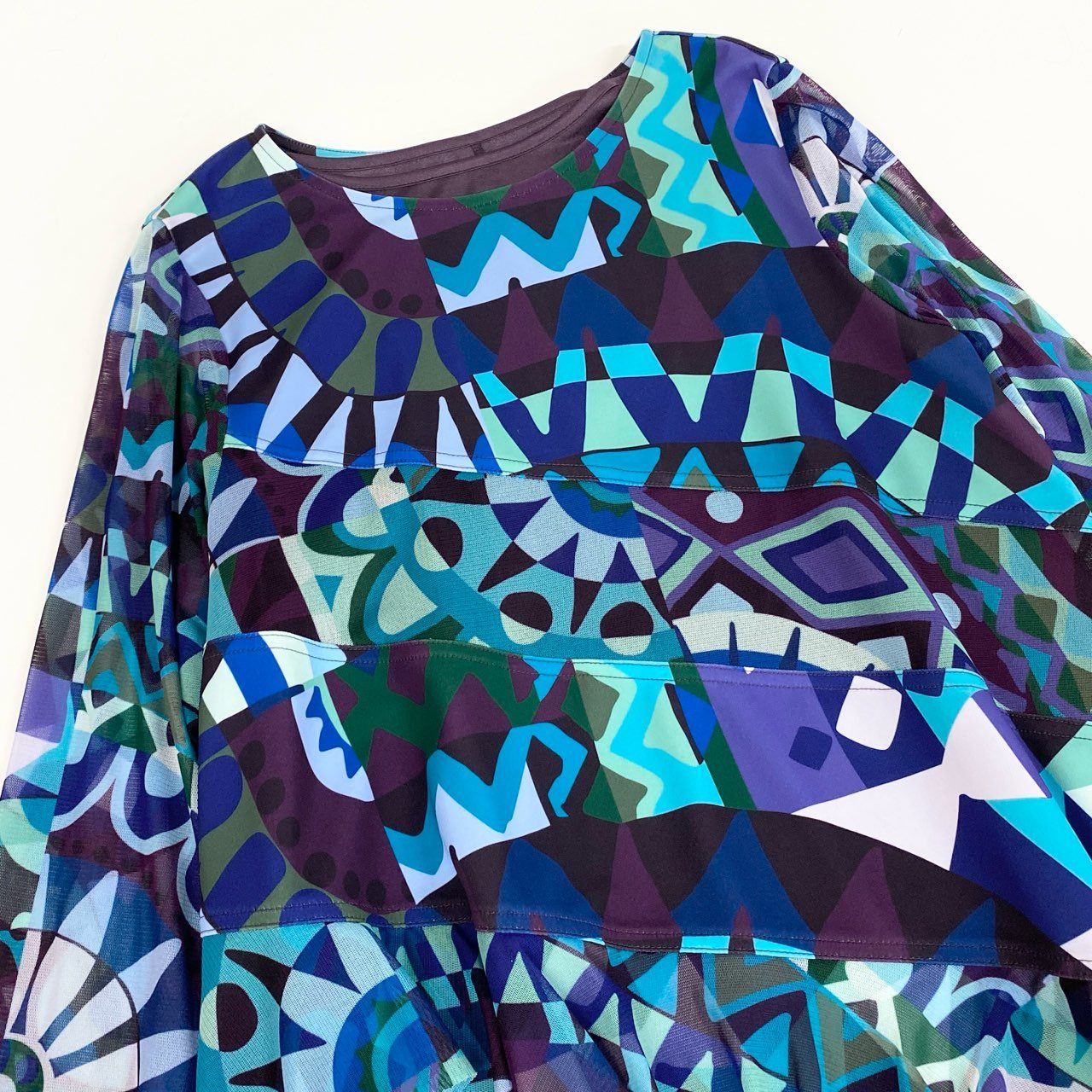 76k21《美品》 TOKUKO 1er VOL トクコプルミエヴォル シアー ロングワンピース アシンメトリーワンピース ペチコート付 総柄 レディース 女性用 9 マルチカラーu02t