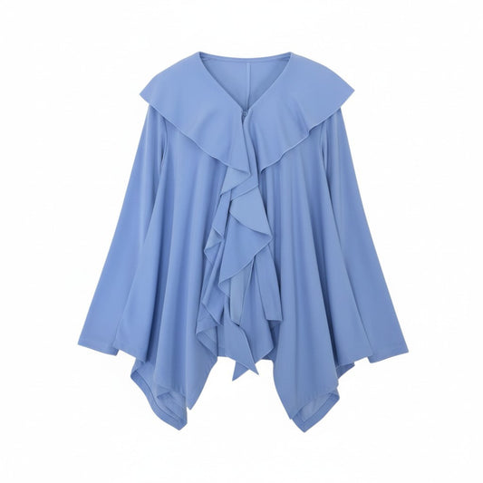 52k23《美品》 TOKUKO 1er VOL トクコプルミエヴォル ロングスリーブジャケット フリル カーディガン チュニック丈 レディース 女性用 9  パープル系u02t