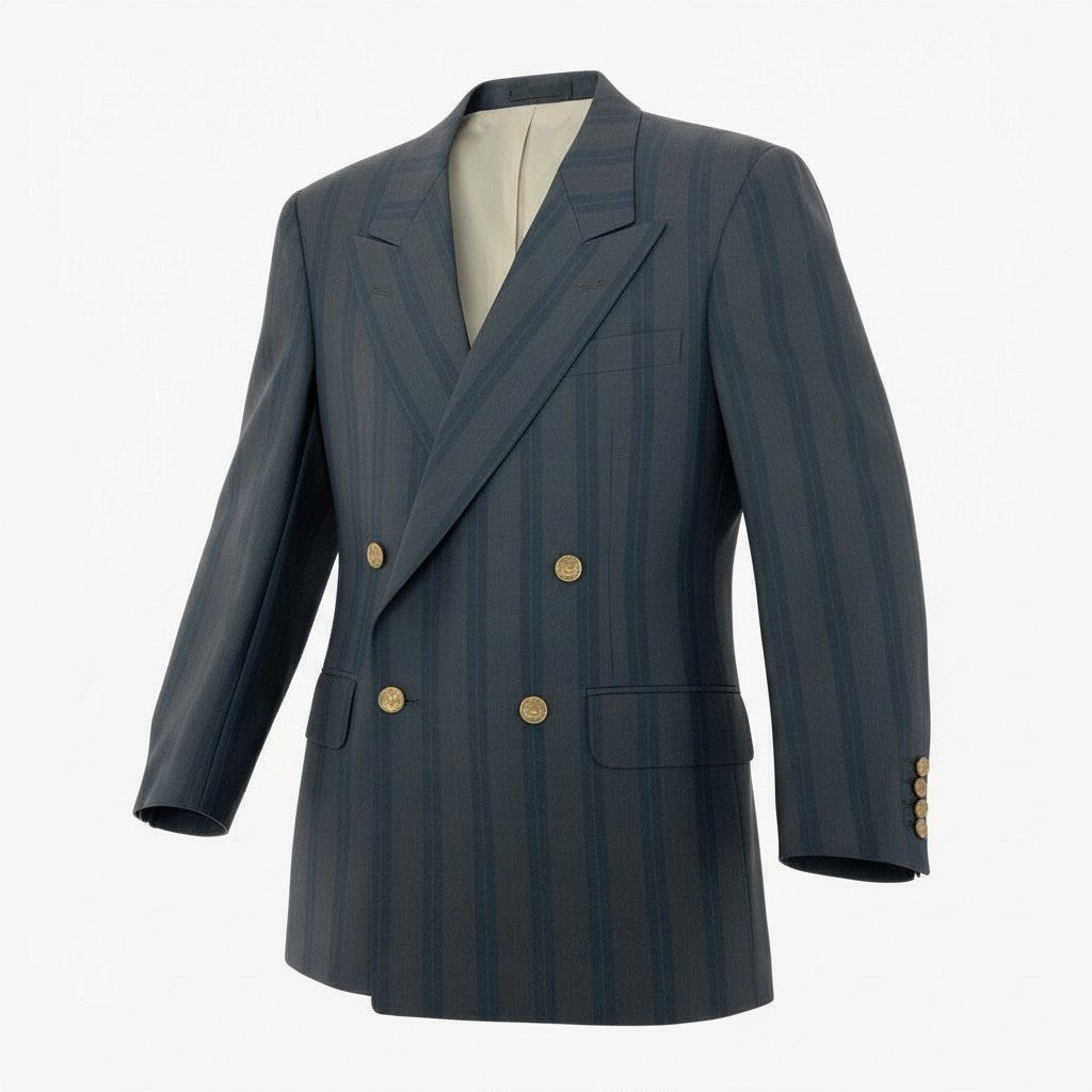 16a27 Burberrys バーバリーズ ダブルブレスト テーラードジャケット ブレザー 金ボタン チェック柄 90-78-165 A4 ネイビー系 ウール100％ メンズ 男性用o07t