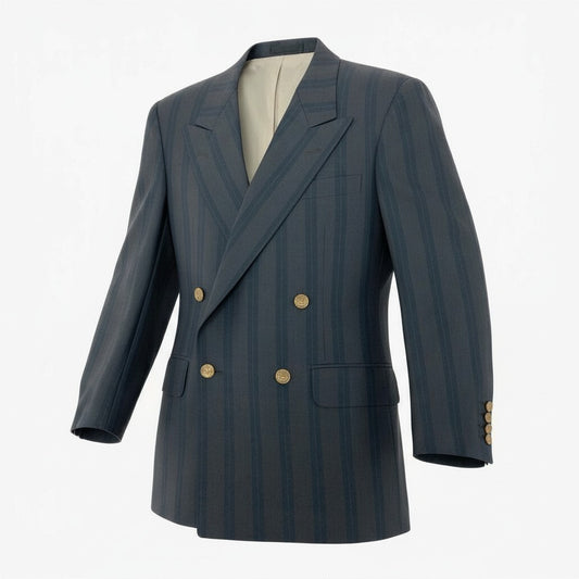 16a27 Burberrys バーバリーズ ダブルブレスト テーラードジャケット ブレザー 金ボタン チェック柄 90-78-165 A4 ネイビー系 ウール100％ メンズ 男性用o07t