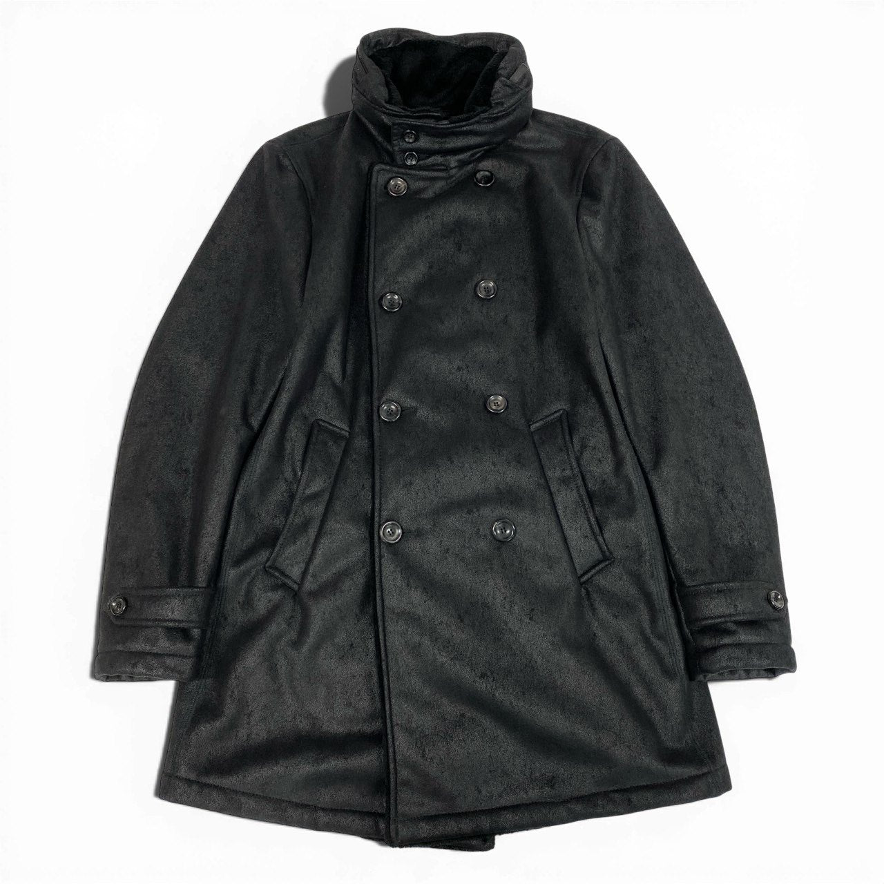 66a14 GIORGIO ARMANI ジョルジオアルマーニ Pコート ピーコート ダブルブレストジャケット 裏ボア メンズ 紳士服 EU46 ブラック ポリエステル100％o07t