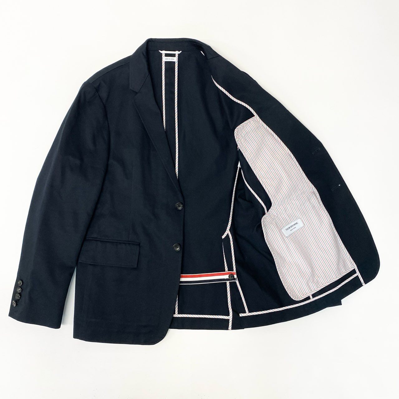 54b23 THOM BROWNE トムブラウン コットン ツイル 4BAR スポーツコート テーラードジャケット MJU490A-03788415 2サイズ ネイビー コットン100％ メンズ 男性用u02t