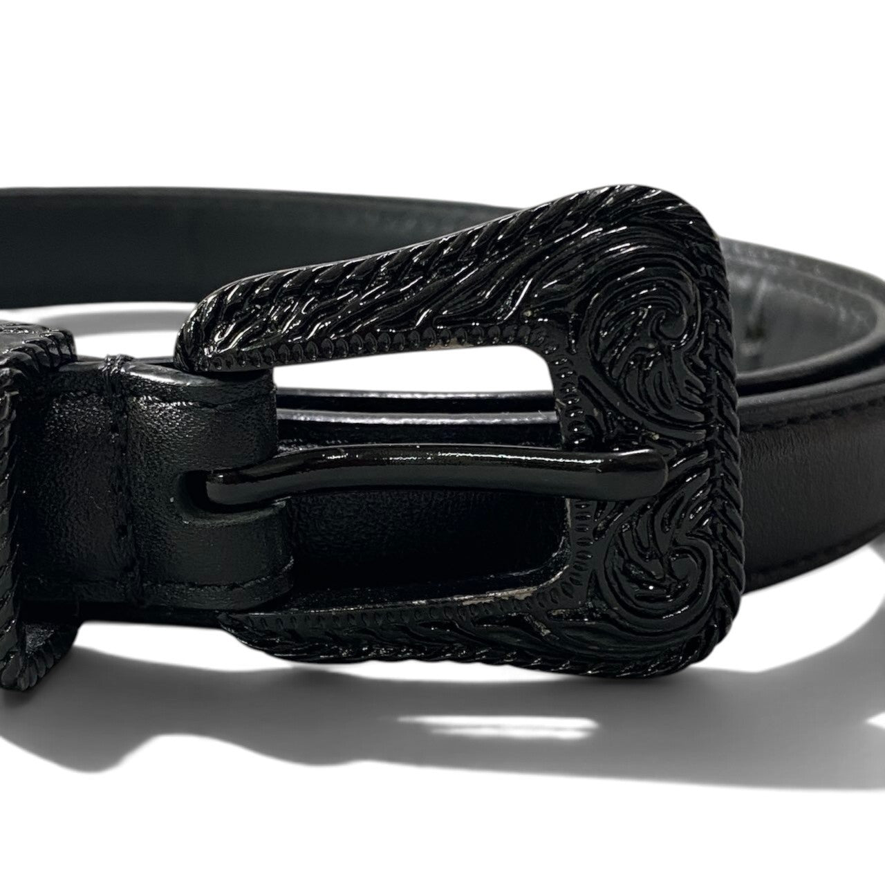h20 SAINTLAURENT エディスリマン ウエスタンベルト イタリア製 ブラック レザー レディース 女性用k02i