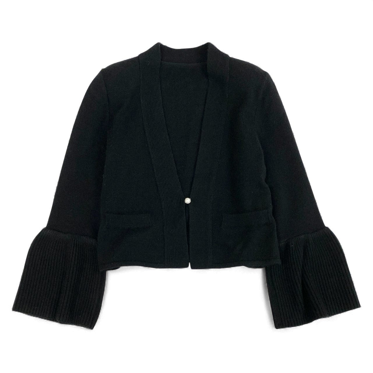 68L11 FOXEY フォクシー Pointelle Flare Cardigan ポインテルフレアカーディガン ニット トップス パールボタン 36534 38 ブラック カシミヤ100 レディースu02t