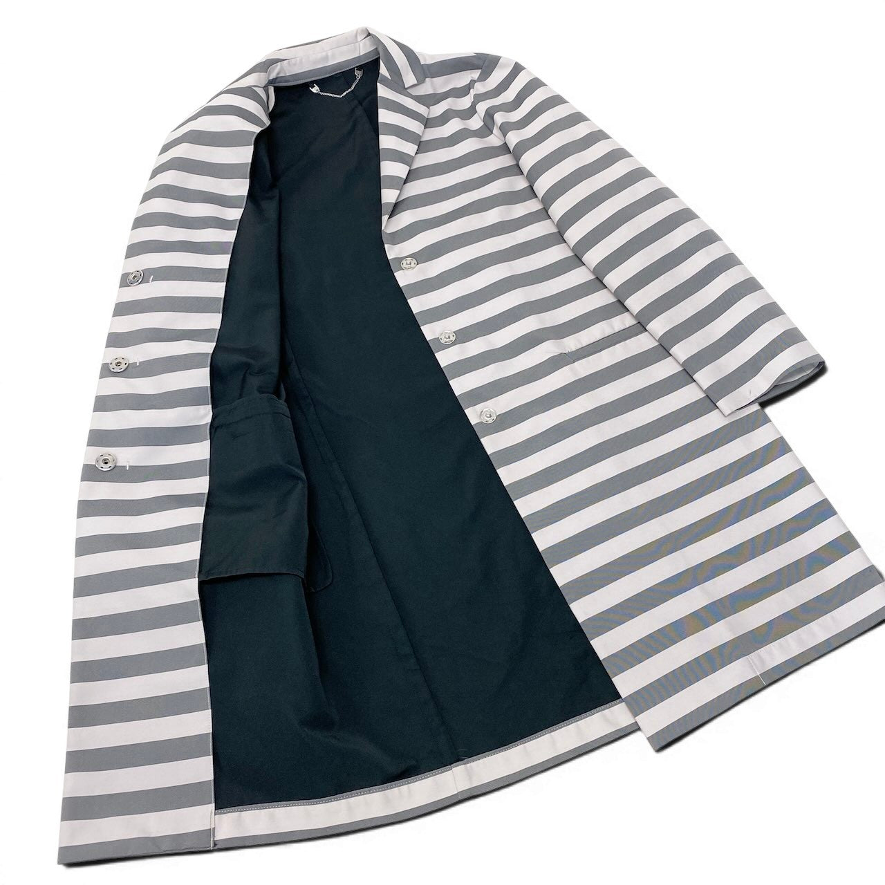 89g24 【美品】 WEEKEND MaxMara ウィークエンド マックスマーラ チェスターコート ボーダー柄 サイズ38 グレー  レディース 女性用u02t