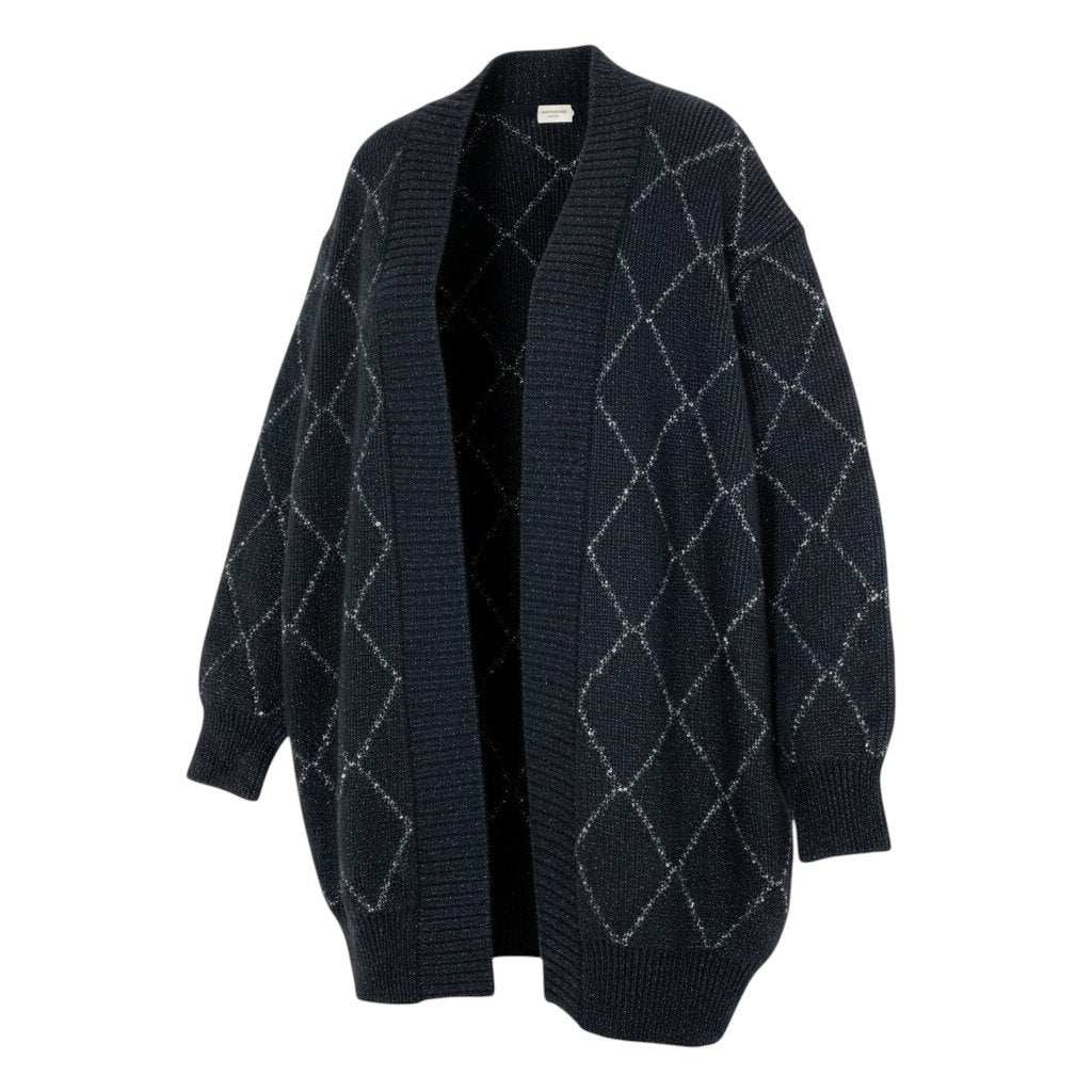Ei4 【美品】 SAINT LAURENT サンローラン 2022FW スパンコール アーガイル ロングカーディガン サイズM ブラック レディースk02i