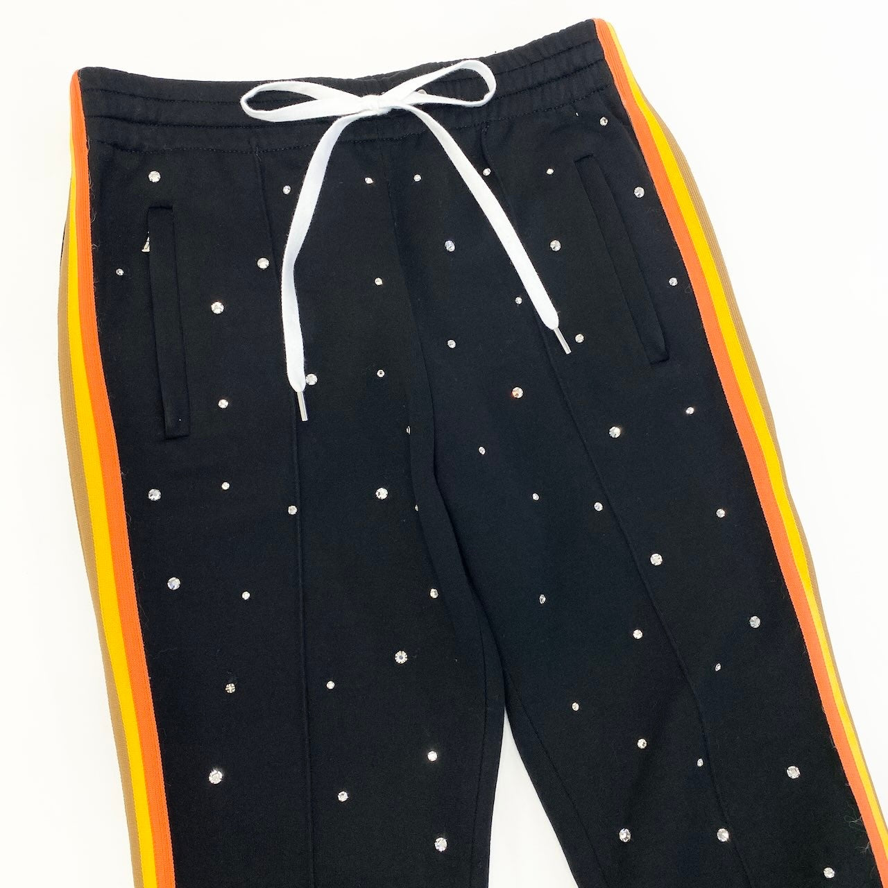 Ed22 MIUMIU ミュウミュウ ラインストーンスウェットパンツ サイドライン ボトムパンツ 40Sサイズ ブラック レディース 女性用k02i