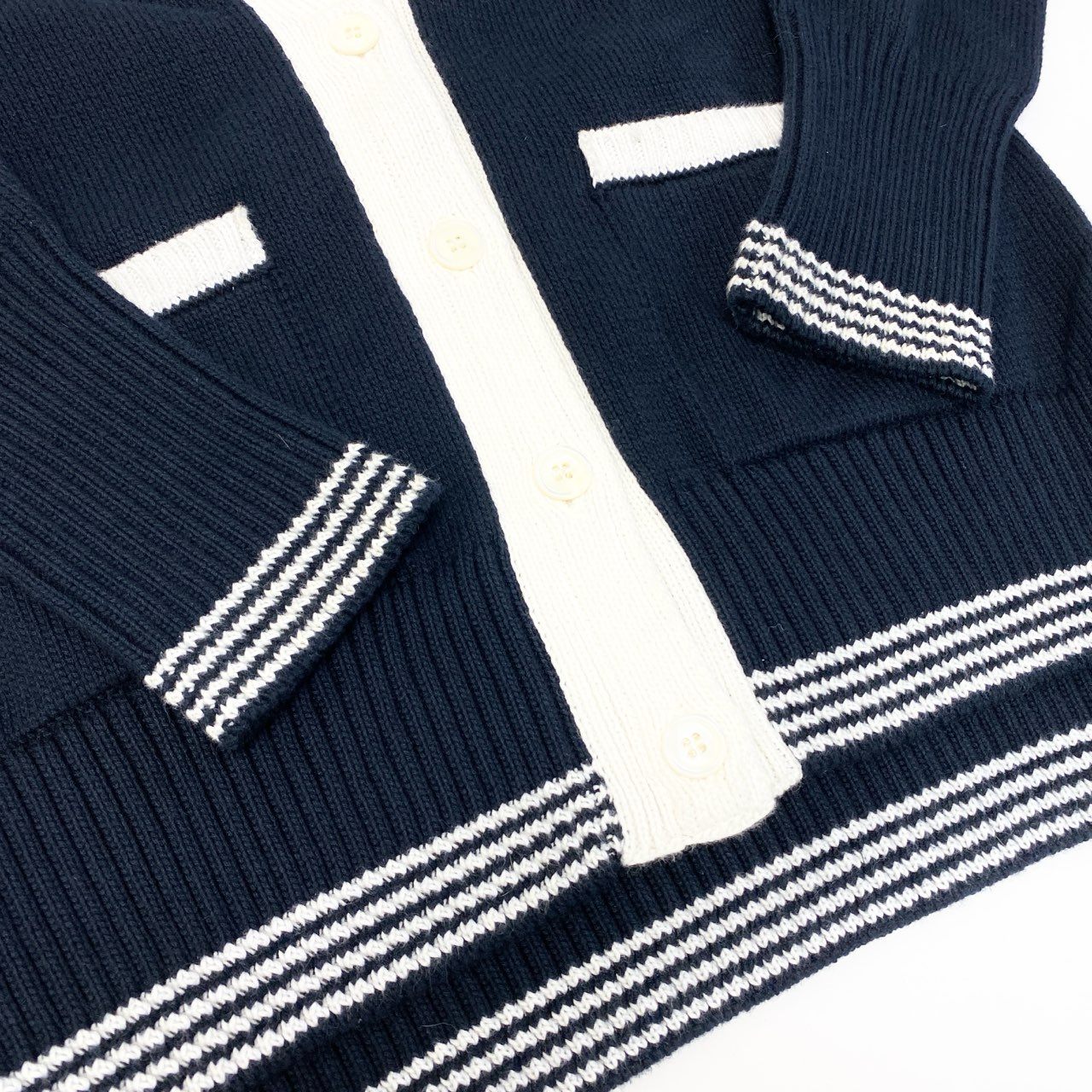 15a16 THOM BROWNE トムブラウン Knit Cardigan ニットカーディガン サイズ40 ネイビー メッシュラインt18r