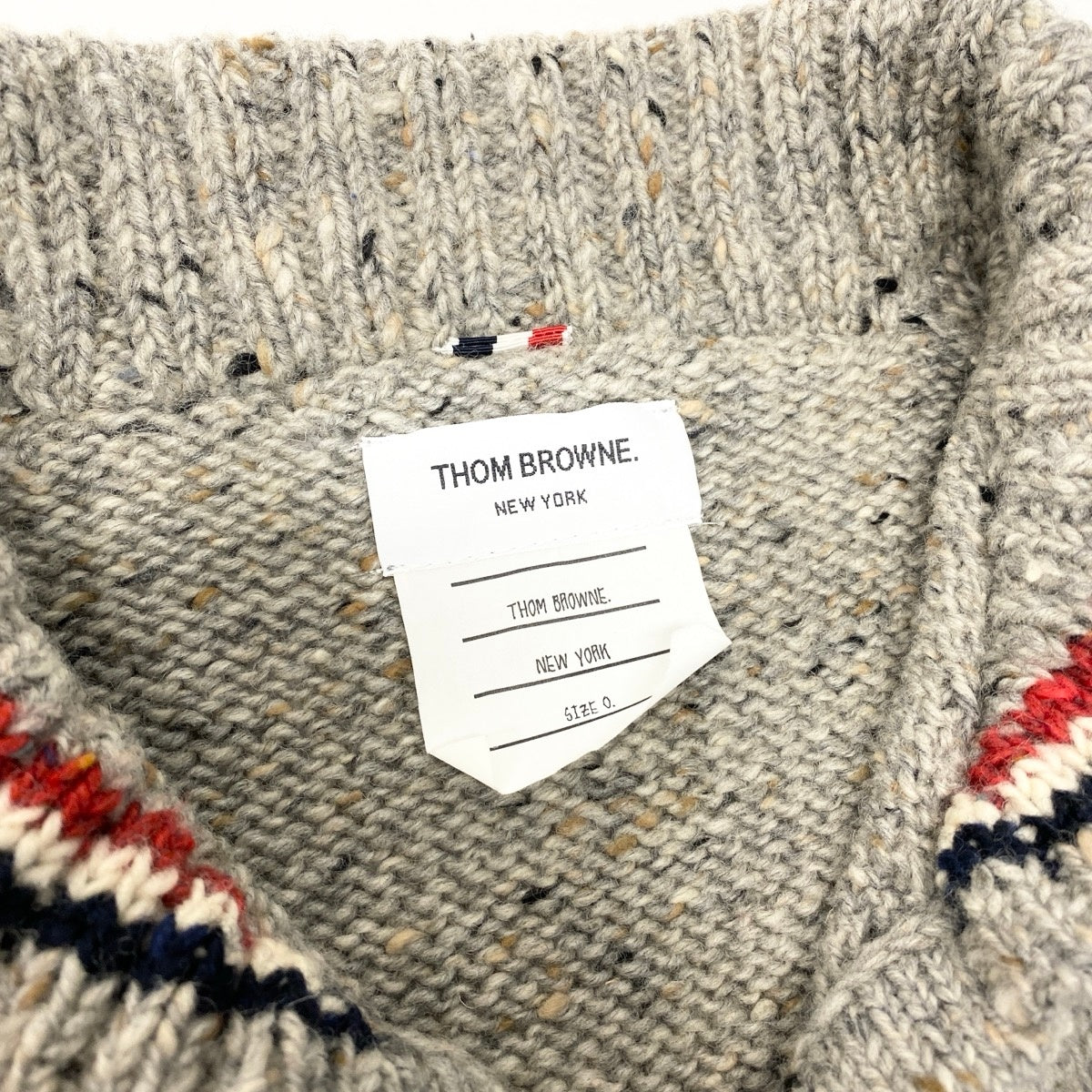 68e19 THOM BROWNE. トムブラウン 11aw ROLL SHAWL CARDIGAN トリコロール ショールカラー カーディガン 01113D7011 サイズ0 グレー系 ウール100％ メンズ 紳士服u02t