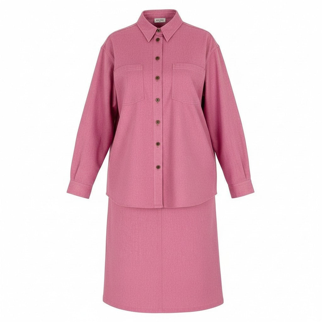 Ca15 【archive】CHANEL ヴィンテージ シャネル 1999年 Cruise ランウェイ ココマークボタン デニムシャツ デニムスカート セットアップ オーバーサイズ サイズ38 ピンク レディースta1