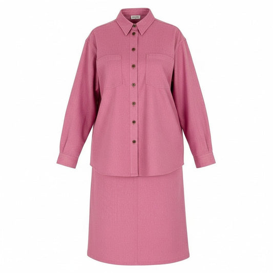 Ca15 【archive】CHANEL ヴィンテージ シャネル 1999年 Cruise ランウェイ ココマークボタン デニムシャツ デニムスカート セットアップ オーバーサイズ サイズ38 ピンク レディースta1