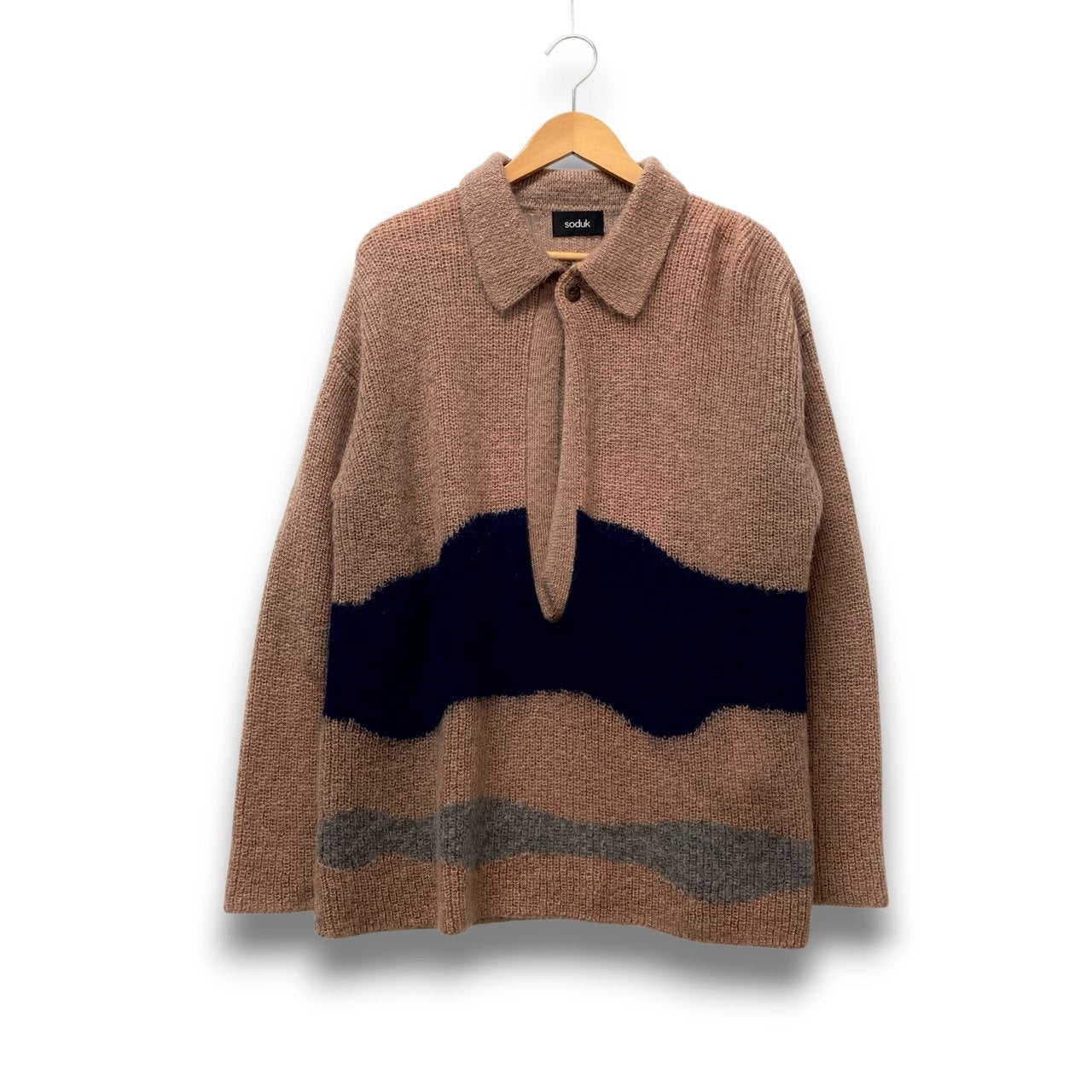 24c16 【美品】soduk スドーク 21AW drawing knit ドローイングニット ニットセーター ボーダー 0421030504 ブラウン レディース 女性用o07t