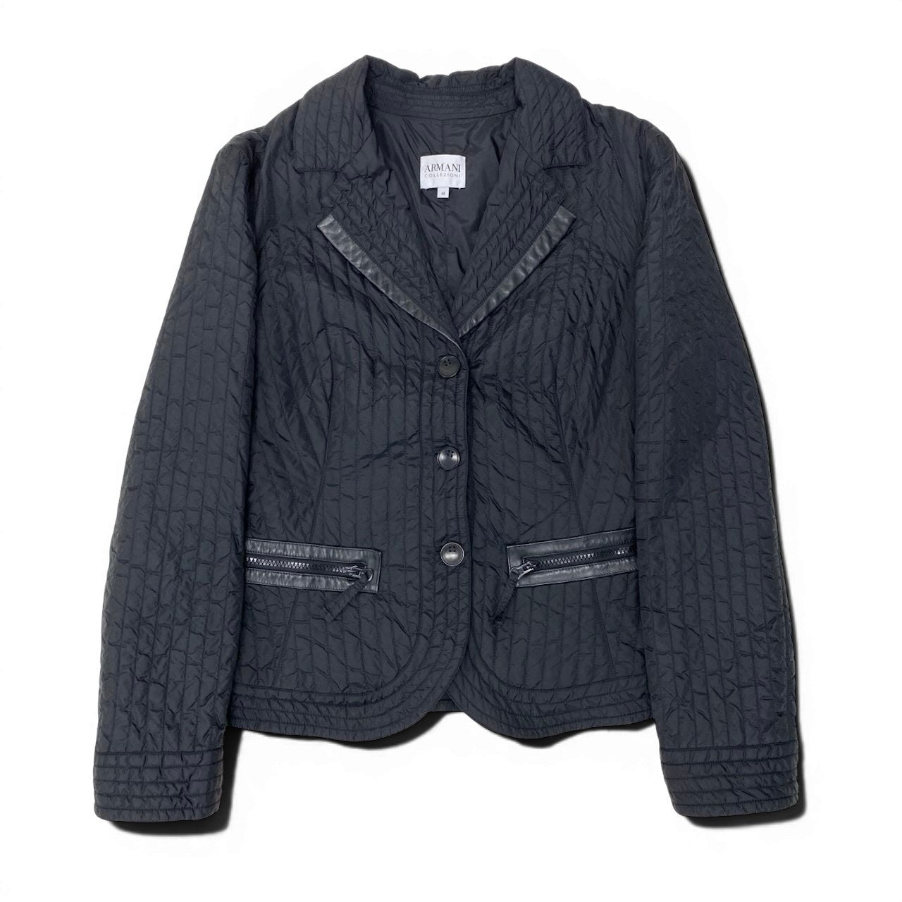 89g20 ARMANI COLLEZIONI アルマーニコレツィオーネ ナイロンジャケット キルティング 軽量 サイズ48 ブラック ナイロン100％ レディース 女性用u02t