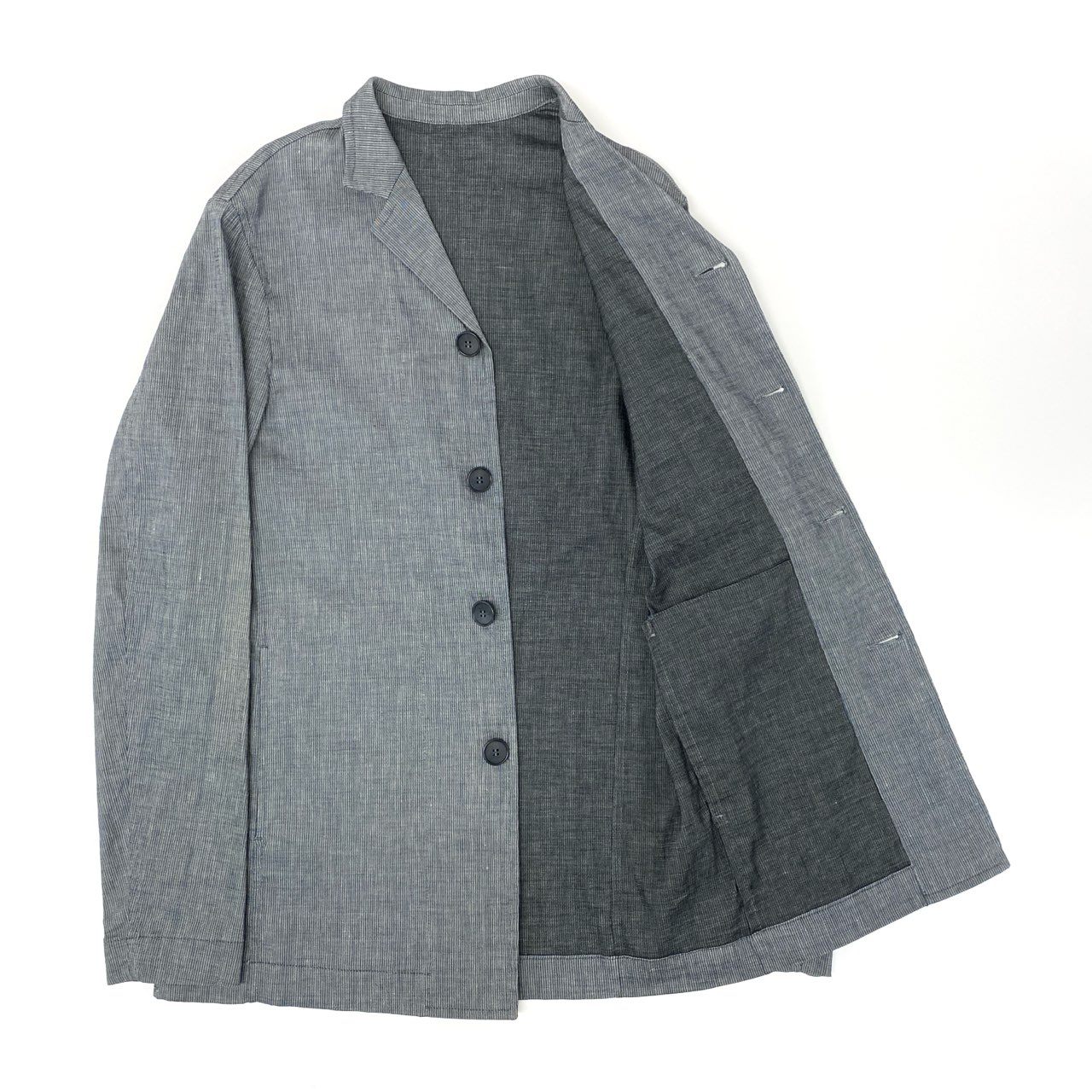 61k28 GIORGIO ARMANI ジョルジオアルマーニ 薄手ジャケット  ロング丈ジャケット リネン混紡 48 グレー ブルー メンズu02t