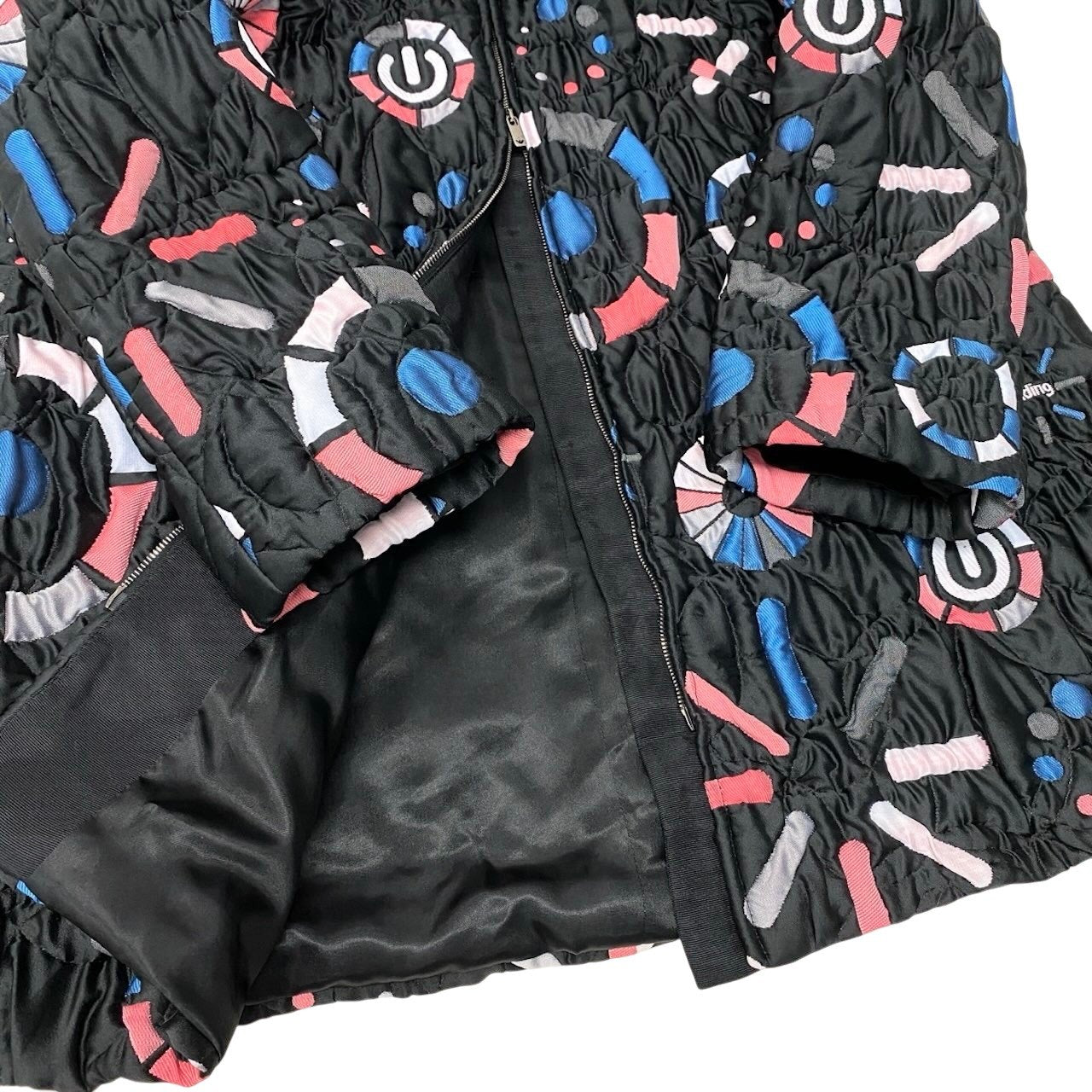89g20 EMPORIO ARMANI エンポリオアルマーニ フルジップ キルティングコート 総柄 中綿 サイズ38 ブラック レディースu02t