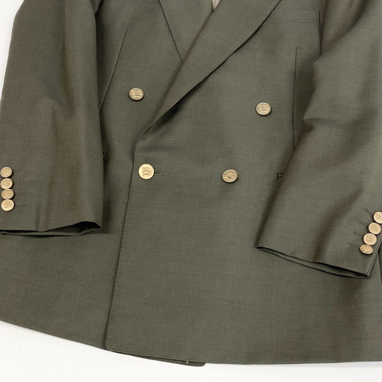 48L23 Burberry's バーバリーズ スーツセットアップ テーラードジャケット ダブルプレスト スラックス 165AB4サイズ カーキ ウール100％ メンズo07t