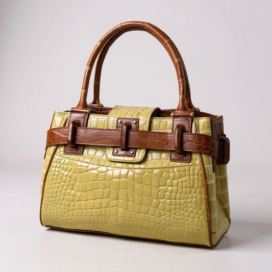 AL10 NICO MARTELLI ニコマルテリ シャイニングクロコ クロコバッグ トートバッグ ハンドバッグ ベージュ ブラウン レディースk02i
