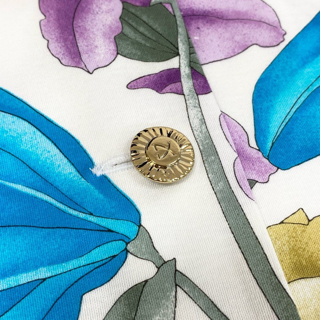 13l27【未使用品】LEONARD レオナール ノーカラージャケット 美しい花柄プリント 袖シアー素材 チュニック丈 Mサイズ ホワイト レディースk02i