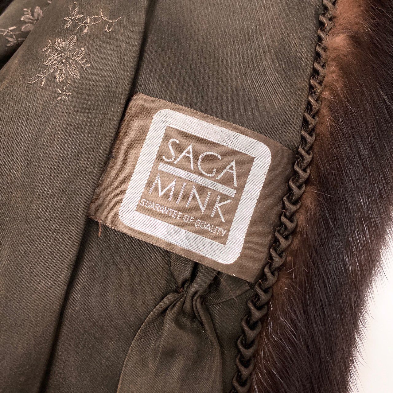 72L9 SAGA MINK サガミンク 銀サガ マホガニーミンク ロングコート サイズF ブラウン 本毛皮 MINK FUR 裏地刺繍t18r
