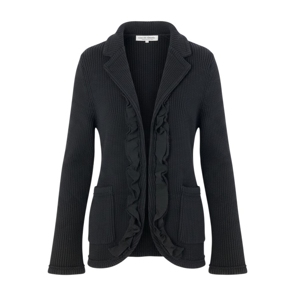 Ij23 robe de chambre COMME des GARCONS AD2002 フリルジャケットカーディガン リブニット 日本製 Mサイズ ブラック レディース 女性用u02t