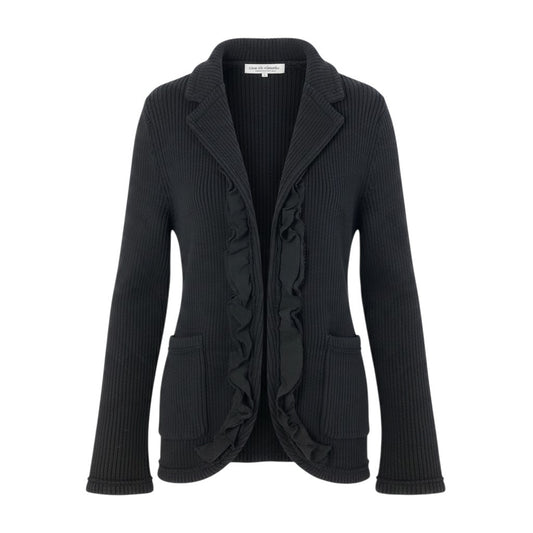 Ij23 robe de chambre COMME des GARCONS AD2002 フリルジャケットカーディガン リブニット 日本製 Mサイズ ブラック レディース 女性用u02t