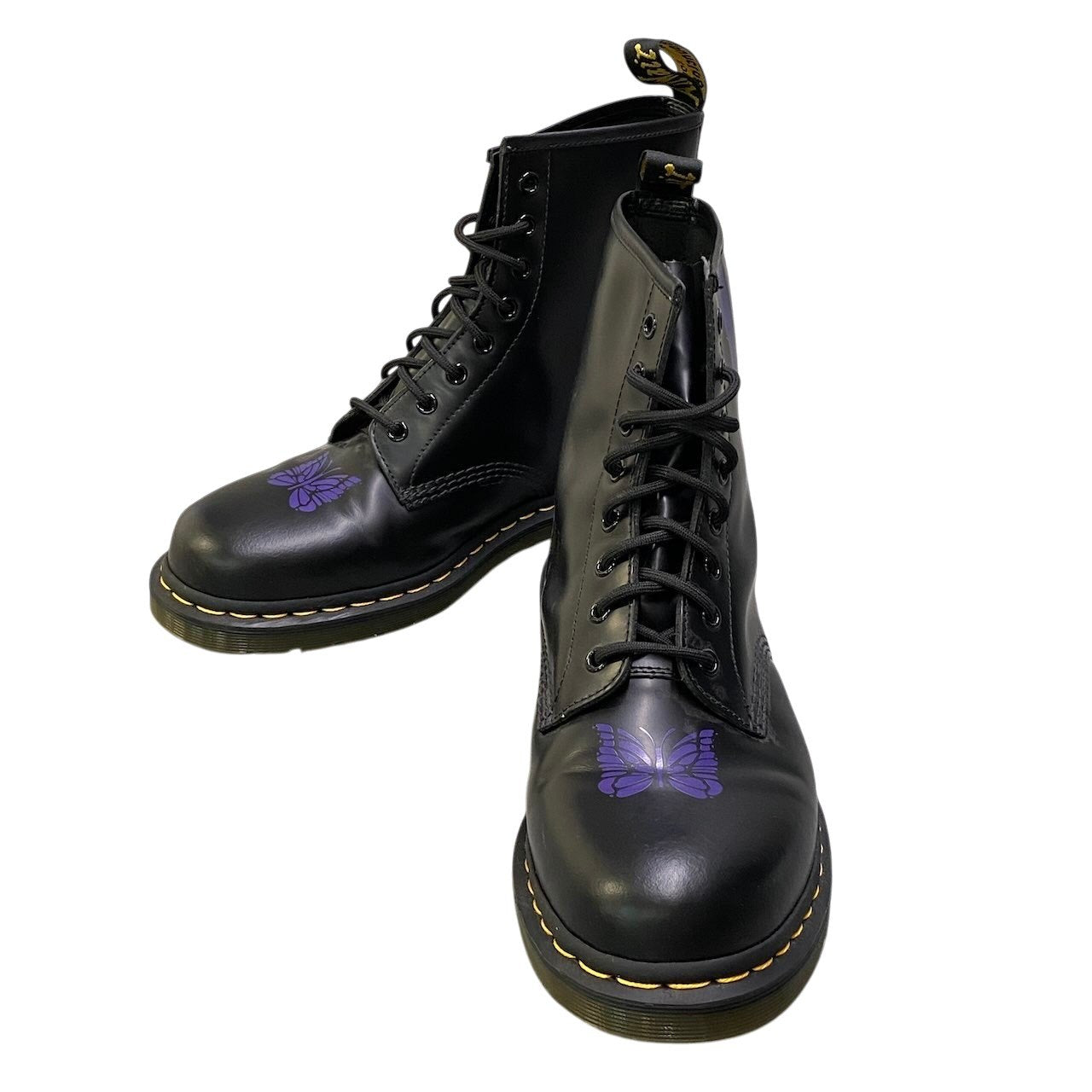 3e18 【美品】Dr.Martens × NEEDLES ドクターマーチン ニードルズ 60周年記念 1460 NEEDLES 8ホールブーツ パピヨン UK10 ブラック パープル レザー メンズ 男性用k02i