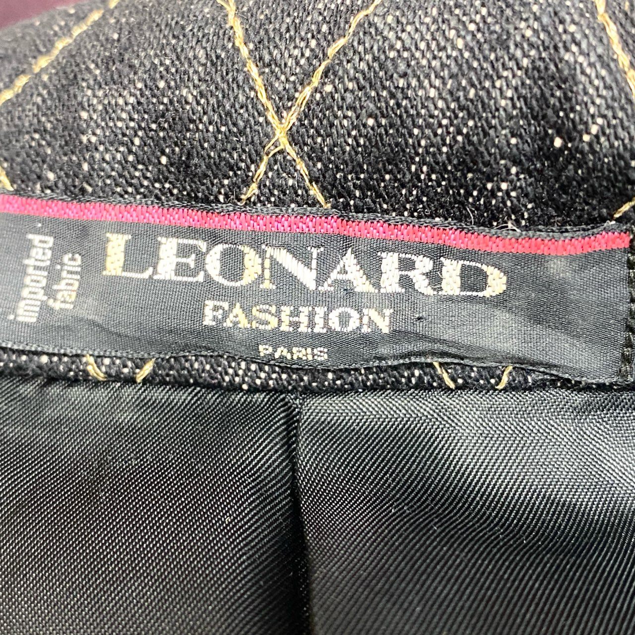 5c2 LEONARD FASHION レオナール テーラードジャケット 中綿ジャケット キルティング ゴールド刺繍 金ボタン レディース 女性服 13AR ブラックu02t