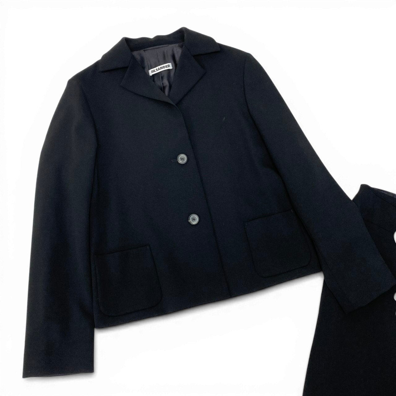 40d10 JIL SANDER ジルサンダー クロップドジャケット スカート スーツ セットアップ サイズ36 ブラック レディースk02i