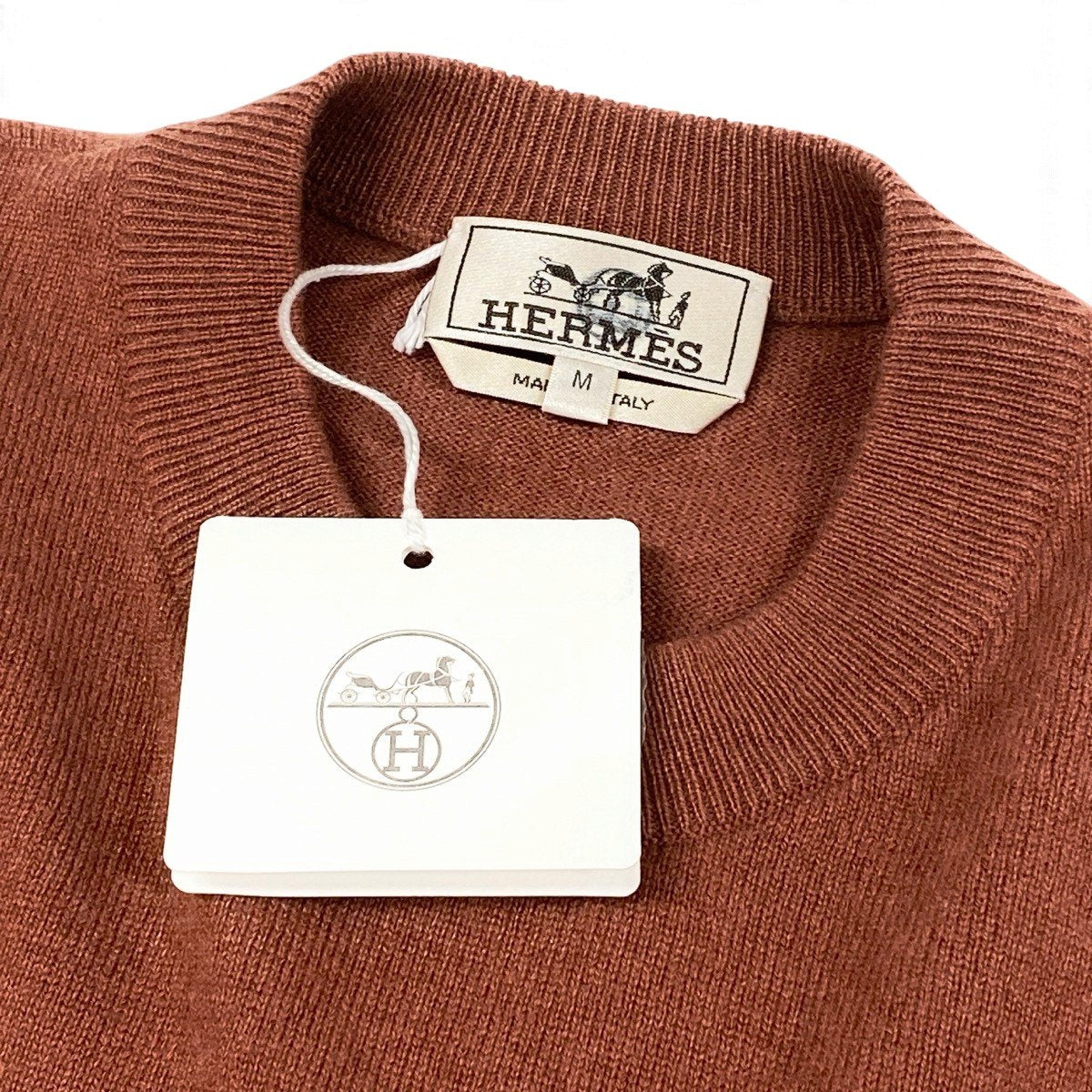 Mj13 【未使用タグ】 HERMES エルメス マイヨン シェーヌ ダンクル クルーネックセーター サイズM ブラウン系 カシミヤ100％ メンズu02t