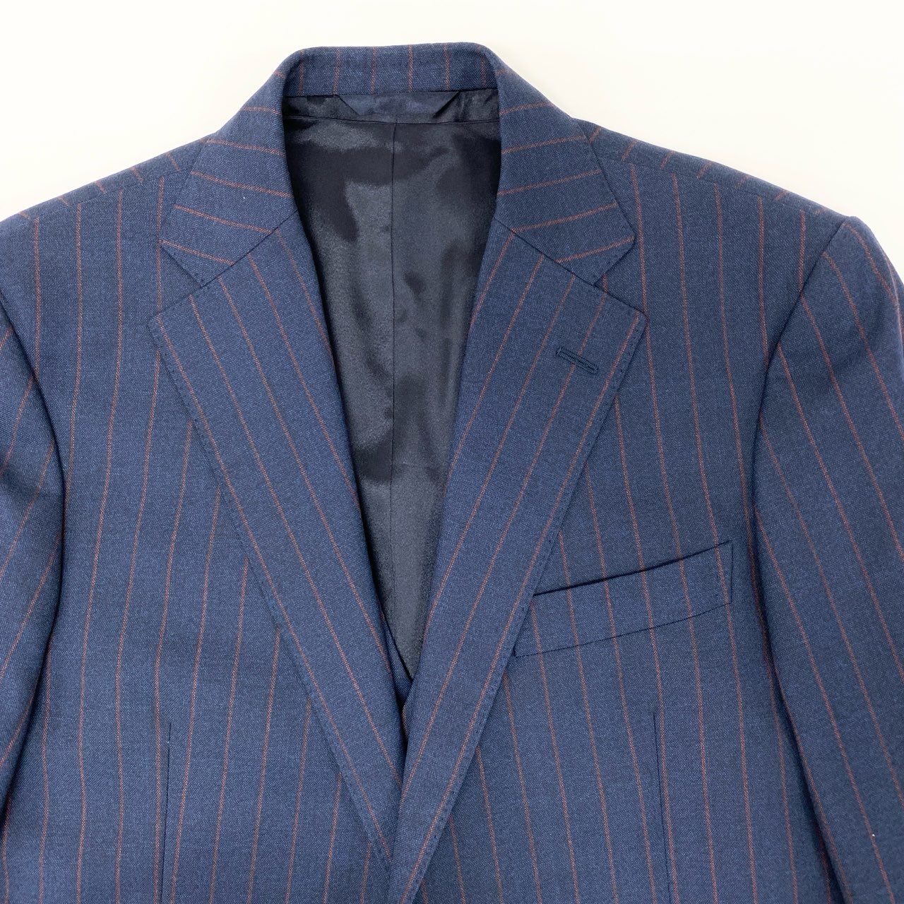 61k28 mila schon ミラショーン セットアップスーツ 3ピース スリーピース 2B ストライプ柄 ビジネス フォーマル メンズ 紳士服 ネイビー ウール100％u02t