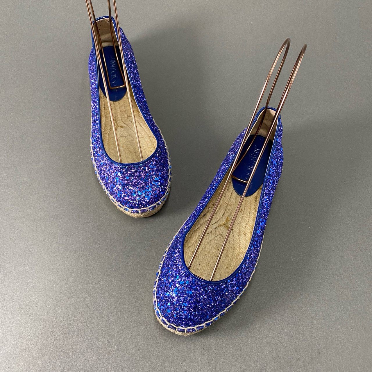 5f17 JIMMY CHOO ジミーチュウ グリッター エスパドリーユ フラットシューズ 36 パープル ラメ スパンコール スペイン製