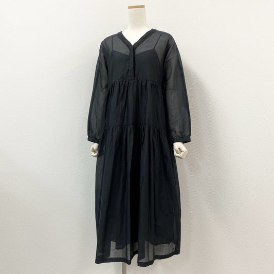 53j17《美品》’S MaxMara エスマックスマーラ ロングフレアワンピース シアーワンピース 長袖ワンピース ノーカラー 38サイズ ネイビー レディースu02t
