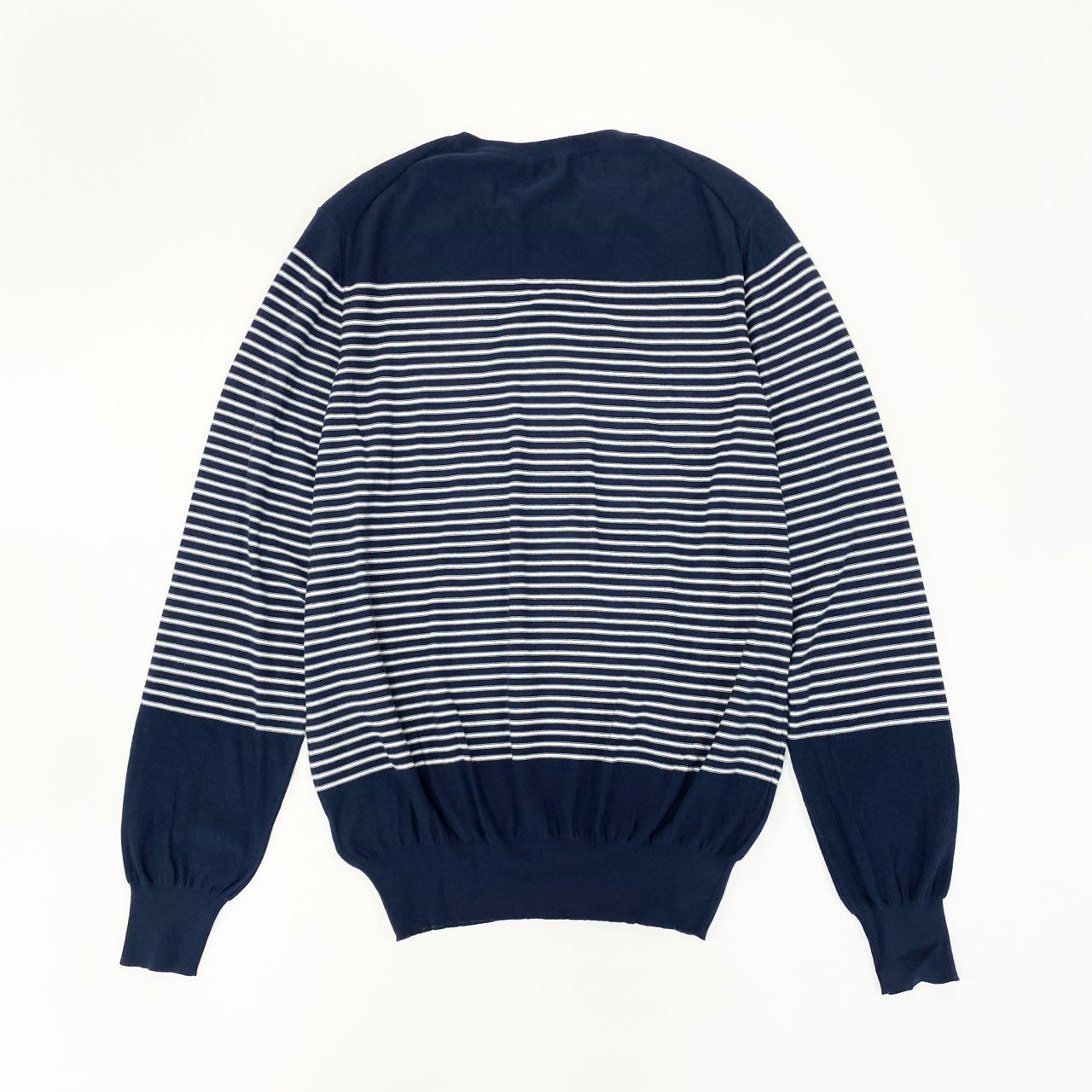 27L1 《未使用保管品》 malo マーロ ニットセーター ロングスリーブ ボーダー柄 ハイゲージニット メンズ 紳士服 50 ネイビー ホワイト コットン100％u02t