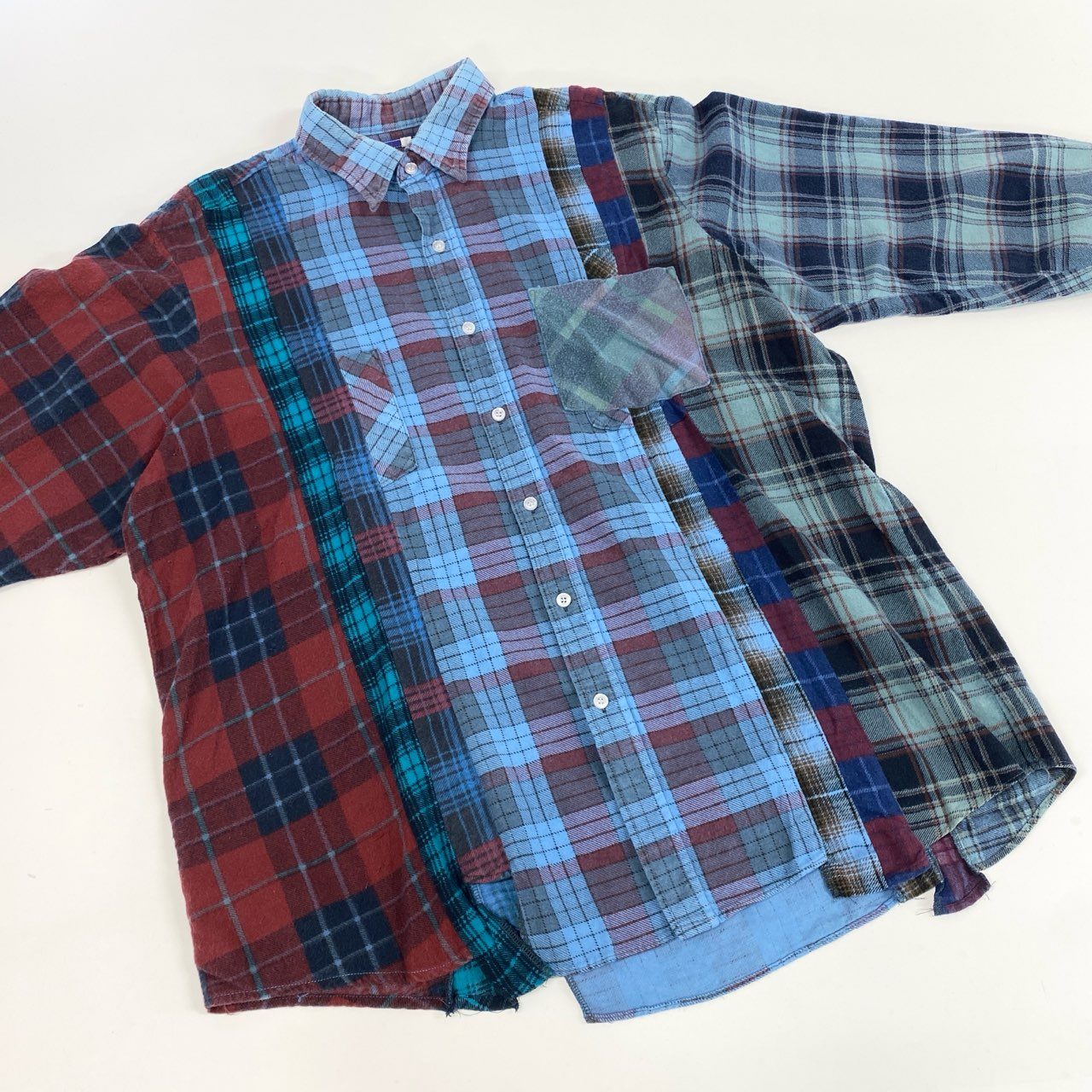 77j28 Rebuild by Needles リビルド バイ ニードルズ 再構築シャツ 長袖シャツ チェック  5-44-1 Lサイズ ブルー系 メンズu02t