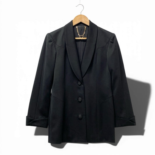 23b13 【美品】ROCHAS ロシャス テーラードジャケット タキシード ブレザー 9サイズ ブラック ウール100％ レディース 女性用u02t