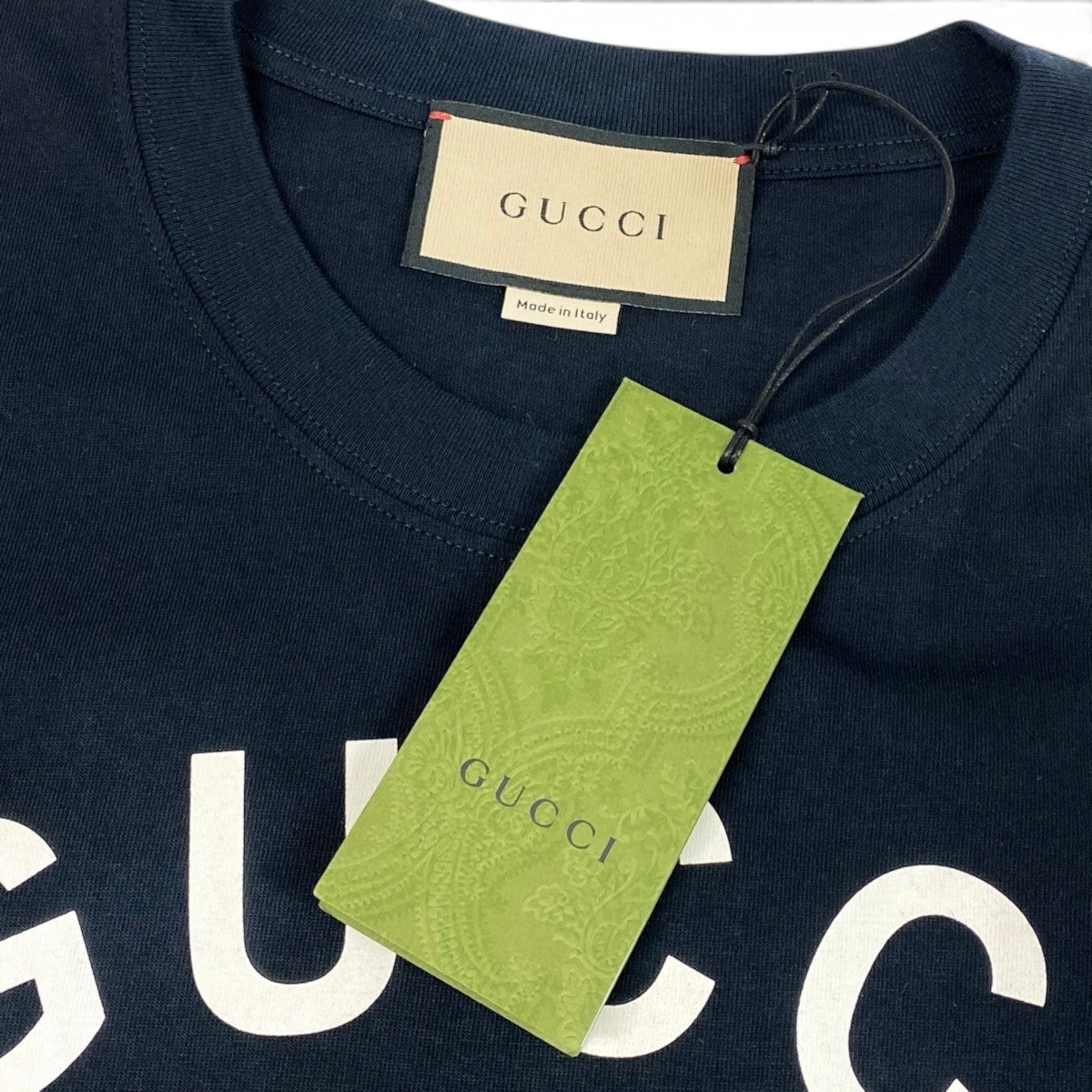 i19【未使用保管品】 タグ付 GUCCI グッチ FIRENZE 1921 ロゴプリント Tシャツ 半袖カットソー 616036 XJD7T XSサイズ ネイビー コットン メンズo07t
