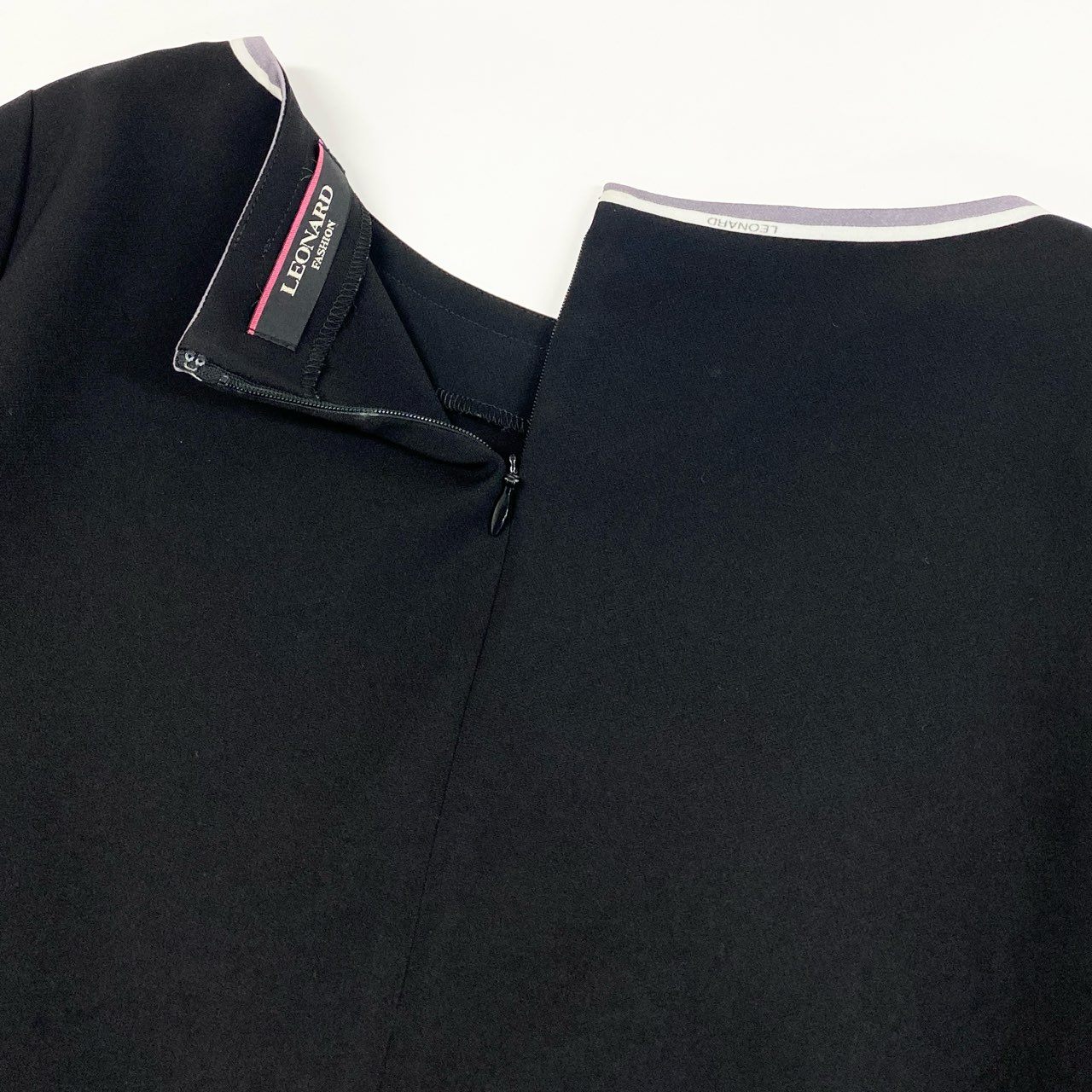 20a14 LEONARD FASHION レオナール 7分袖カットソー トップス カンカン素材  レディース 女性用 サイズ42 ブラックo07t