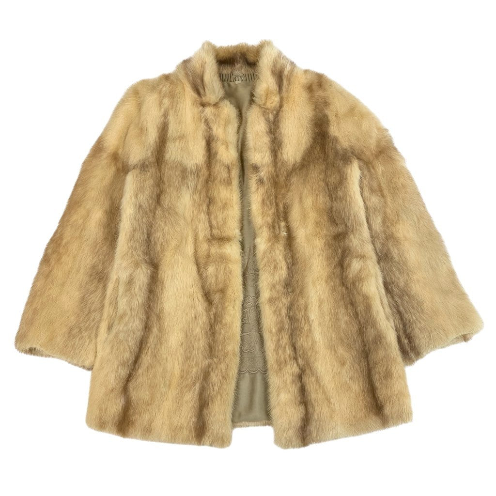 25L15 クロスミンク ファーコート サイズ11号 クリーム系 本毛皮 パステルミンク MINK FUR ポケット有t18r
