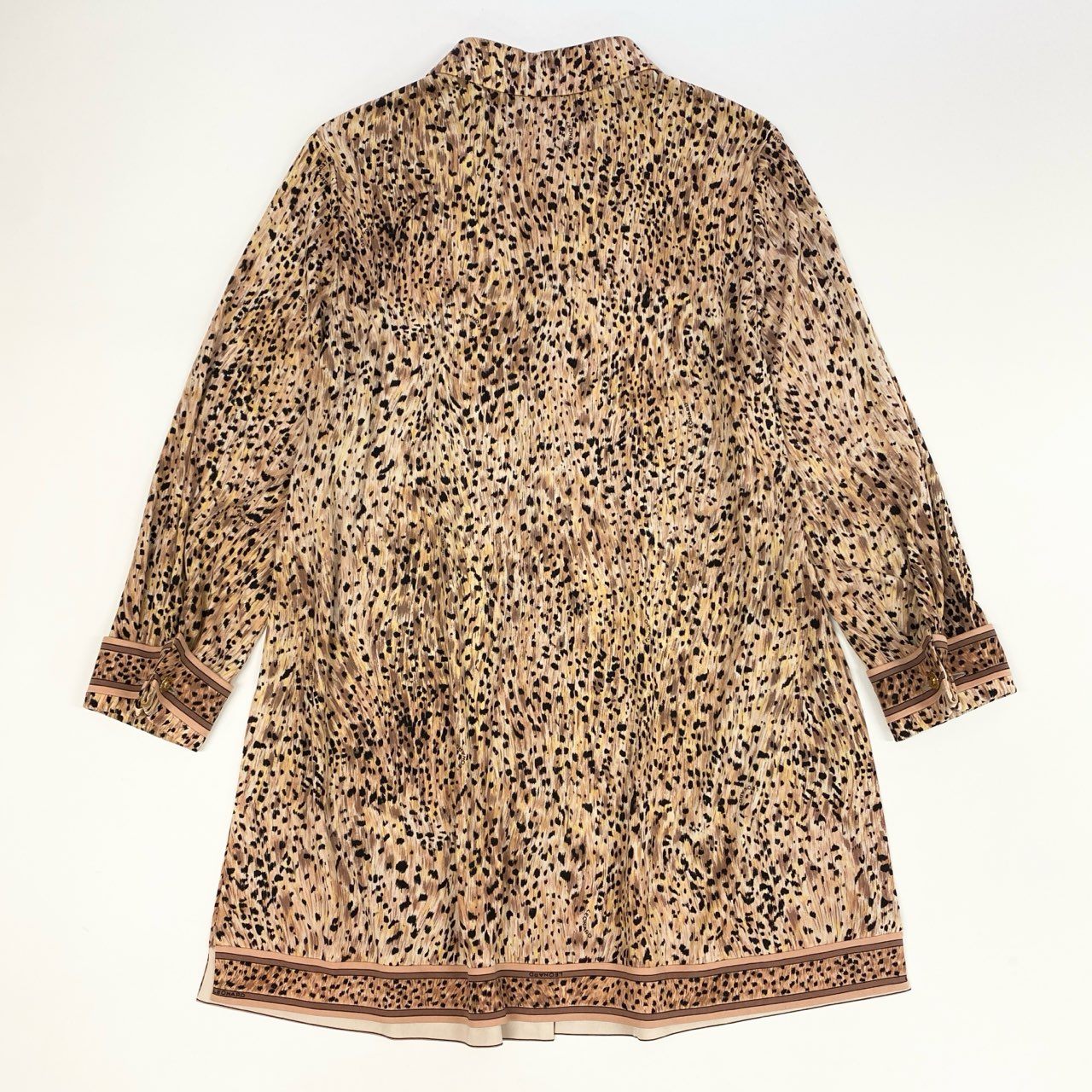 4k7 《美品》 LEONARD FASHION レオナール 長袖シャツ チュニックワンピース カンカン素材 総柄 金ボタン レディース 女性用 L ベージュ系o07t