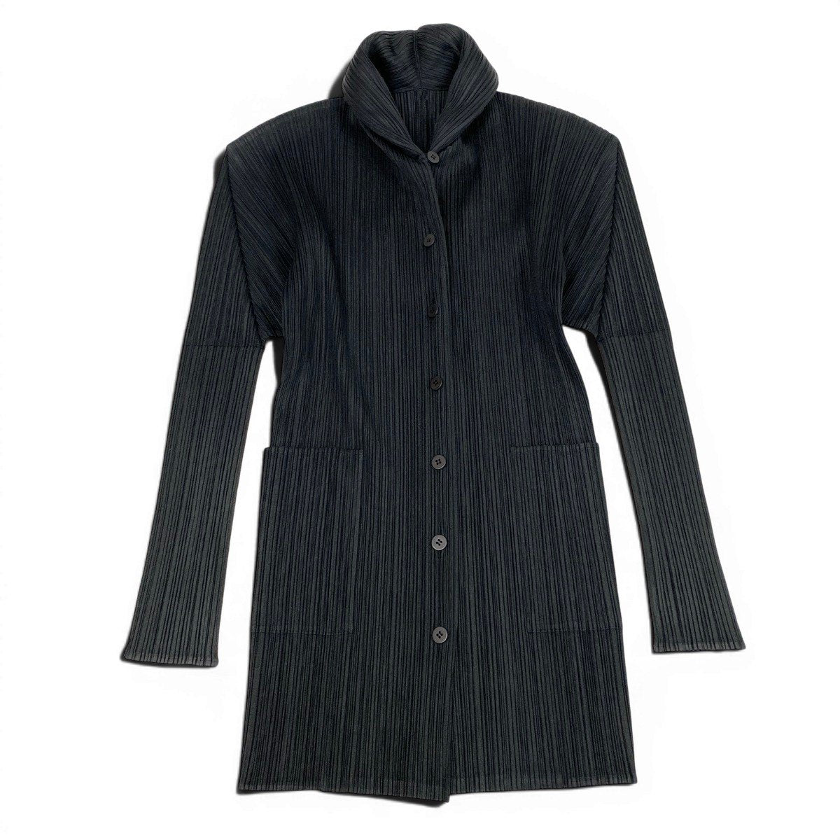 Ag10 【美品】 PLEATS PLEASE プリーツプリーズ ショールカラー ロングカーディガン サイズ3 ブラック ポリエステル100％ レディースt18r
