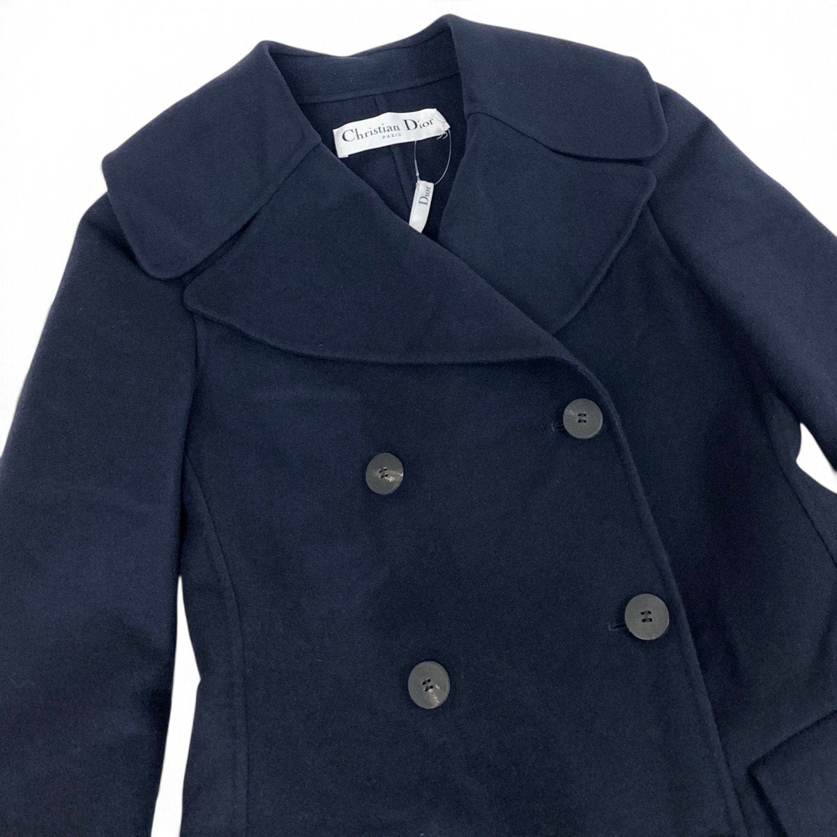 Ej21 【未使用タグ付】 Christian Dior クリスチャンディオール 2019aw ダブルブレスト ロングコート 940M25A0005 サイズ36 ネイビー カシミヤ100％ レディースu02t