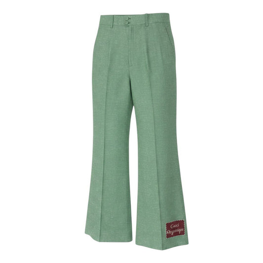 Ee28 GUCCI グッチ ロゴラベル フレアパンツ ストレッチ ボトムス サイズ42 グリーン レディース 女性服u02t