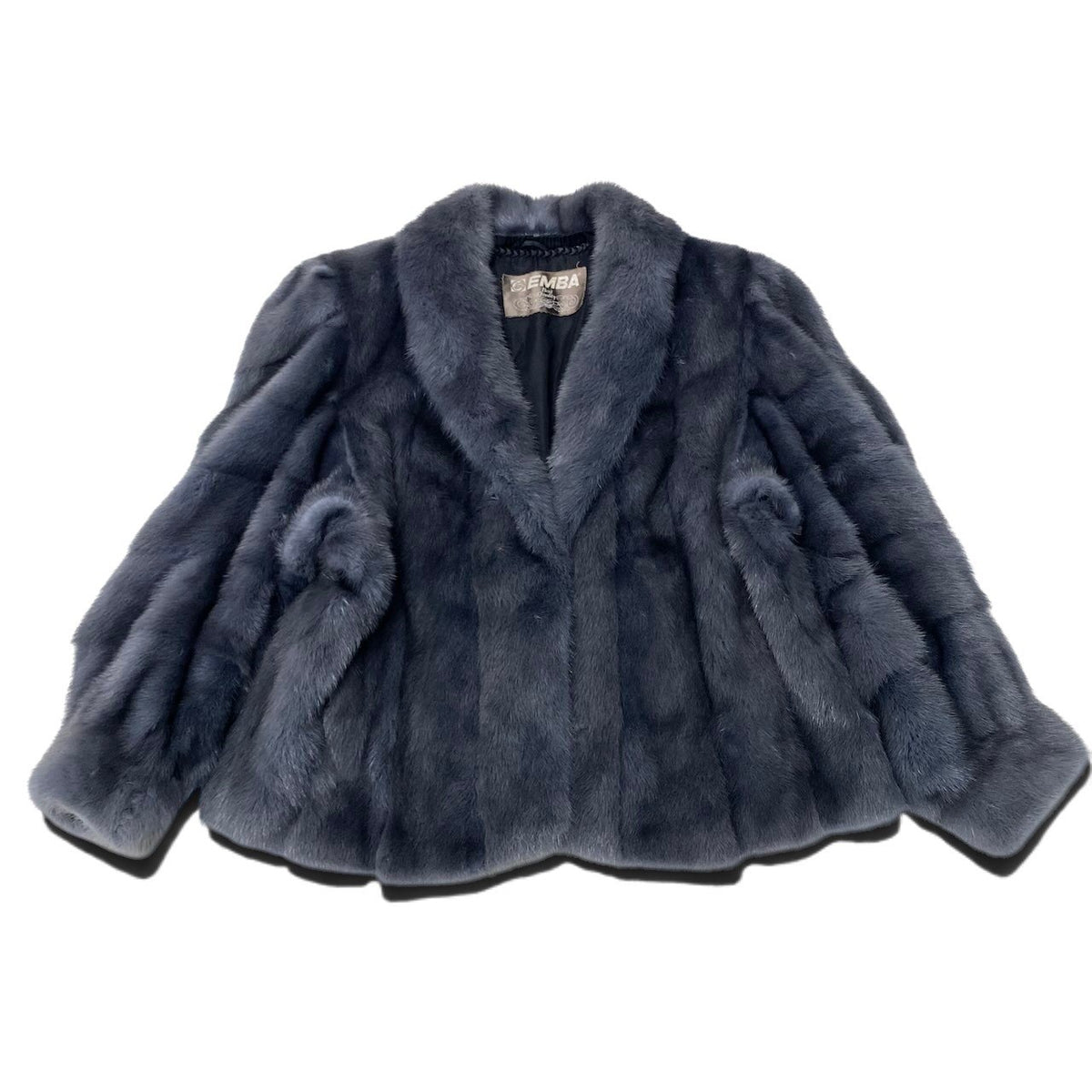 18i20 EMBA エンバ 染め 袖段 ミンクファーコート サイズ13 ブルーグレー 本毛皮 Dyed Mink Fur Coat リアルファーt18r